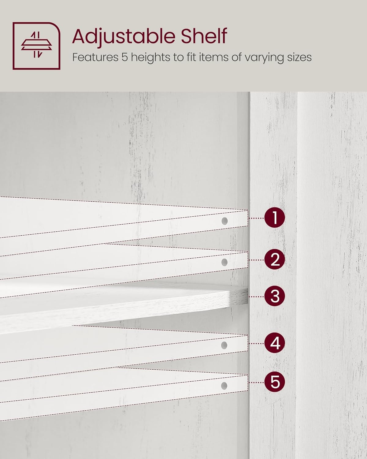 VASAGLE Comoda cu sertar si dulap cu raft reglabil, stil country, 80x40x80 cm, alb rustic - imagine 3