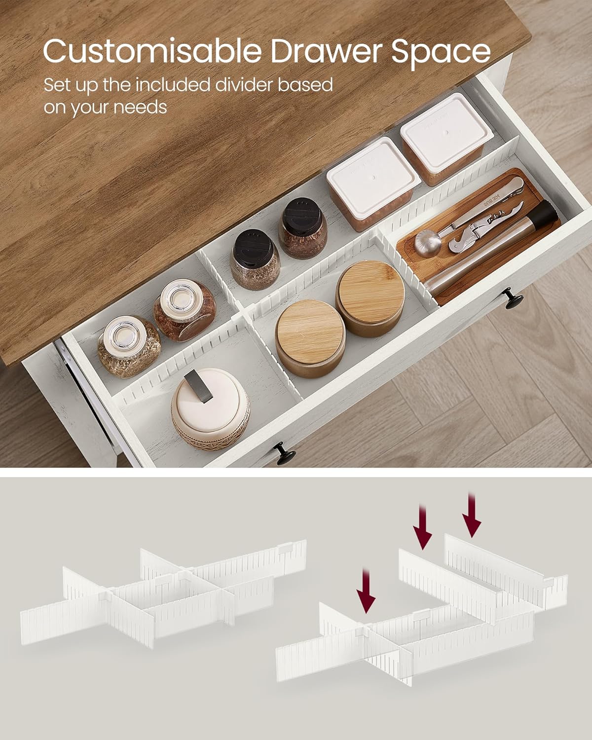 VASAGLE Comoda cu sertar si dulap cu raft reglabil, stil country, 80x40x80 cm, alb rustic - imagine 8