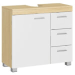 VASAGLE Dulap lavoar baie cu 3 sertare si 2 compartimente, MDF, 30x70x64 cm, alb si bej