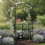Pergola gradina metalica cu poarta, suport plante cataratoare, 106x50x217 cm, negru