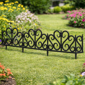 Set 4 panouri de gard decorativ gradina, flexibil, PVC, set 4 x 60x33 cm, negru