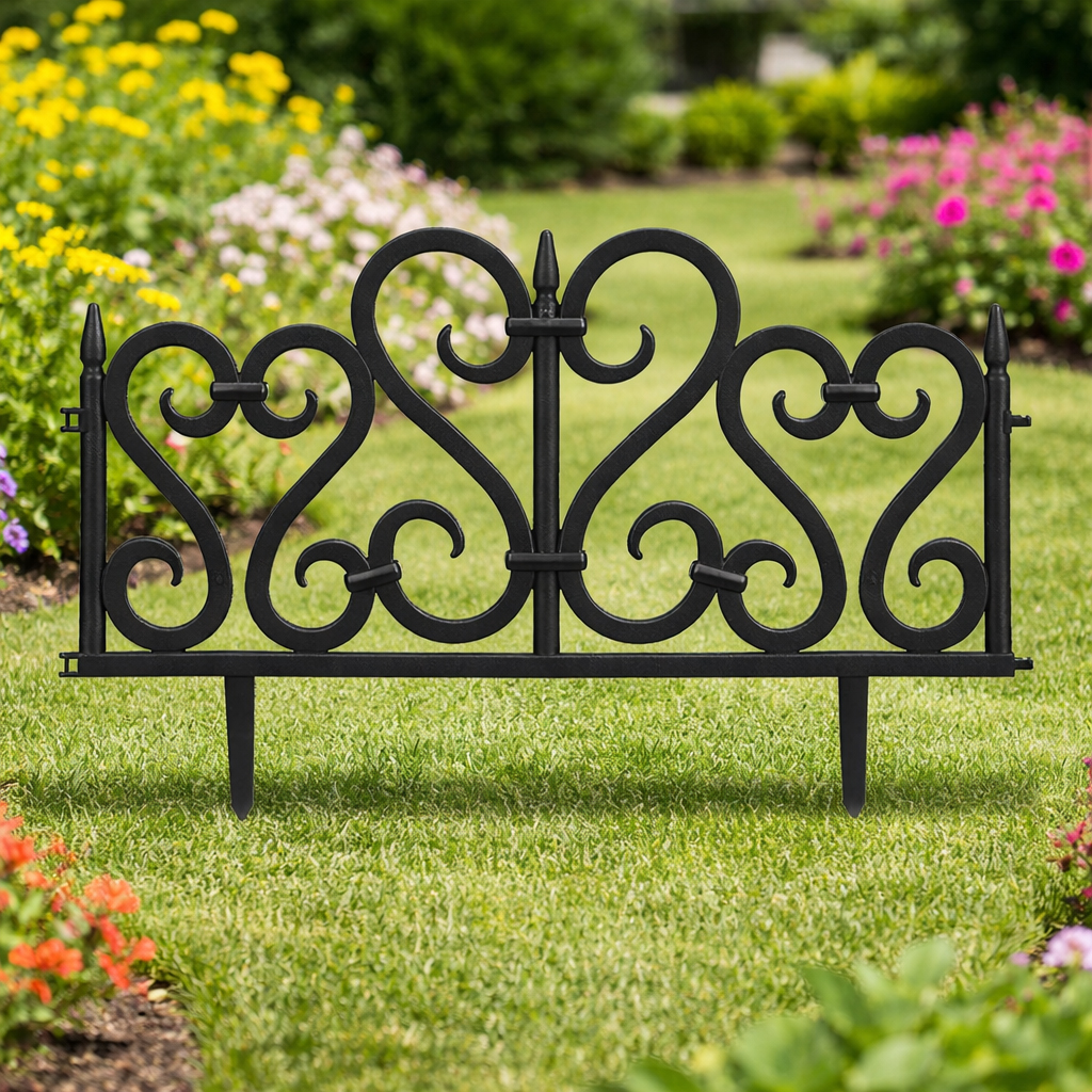 Set 4 panouri de gard decorativ gradina, flexibil, PVC, set 4 x 60x33 cm, negru - imagine 7