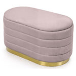 Bancheta tip puf cu depozitare, tapiterie velur, 80x42x42 cm, roz pudrat