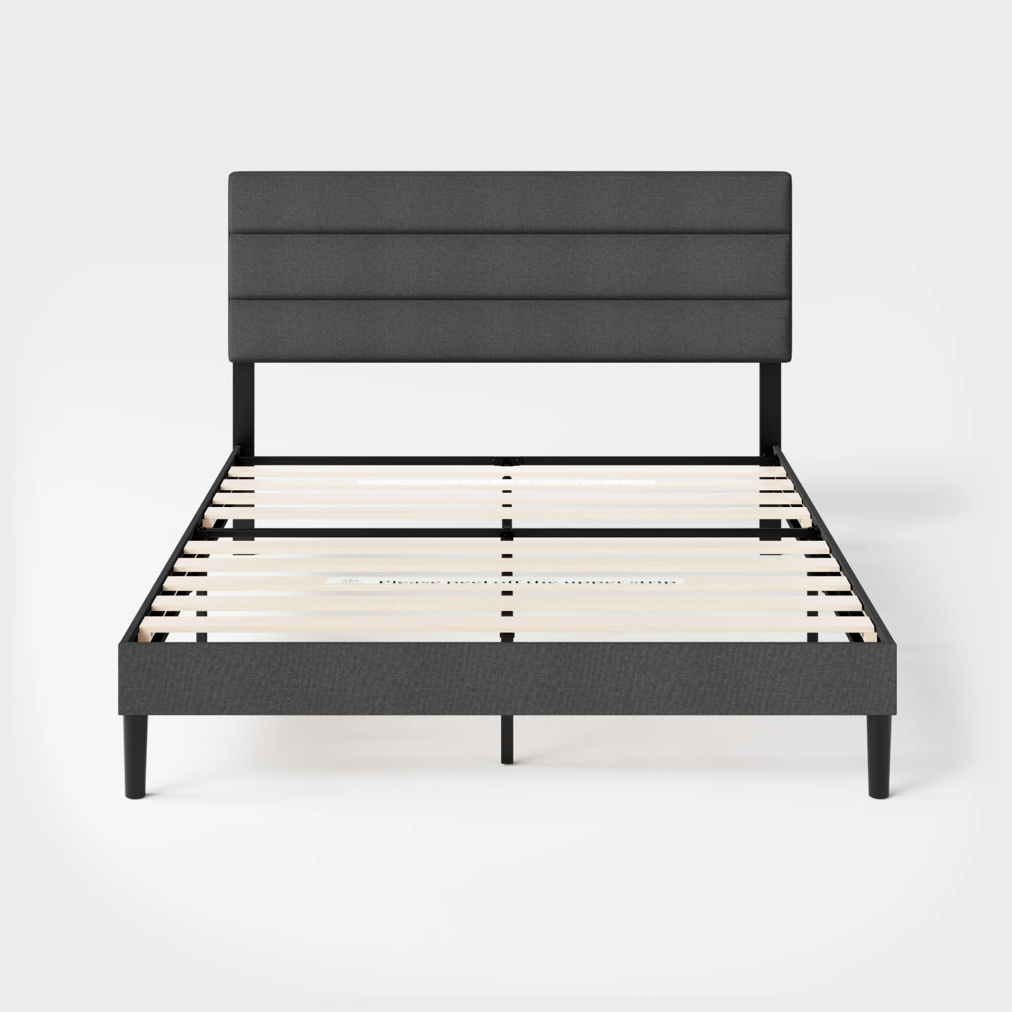VASAGLE Pat tapitat 140x200 cm, cu tablie capitonata, somiera din lemn masiv reglabila, structura metalica, gri inchis - imagine 7