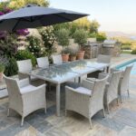 Set mobilier gradina 8 scaune si masa 196x98x73 cm, ratan si cadru otel zincat, blat masa sticla securizata, gri