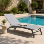 Sezlong pliabil reglabil pentru terasa si balcon, textilena si cadru otel, 195x63x90 cm, gri