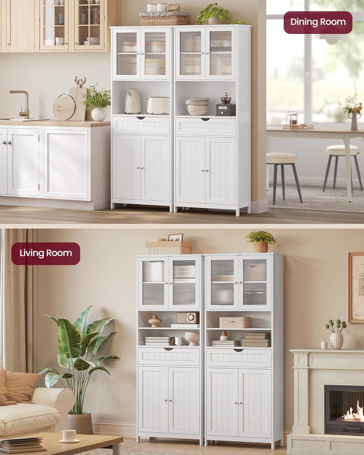 VASAGLE Dulap de baie cu sertar si rafturi reglabile, MDF, 60x30x170 cm, alb - imagine 4