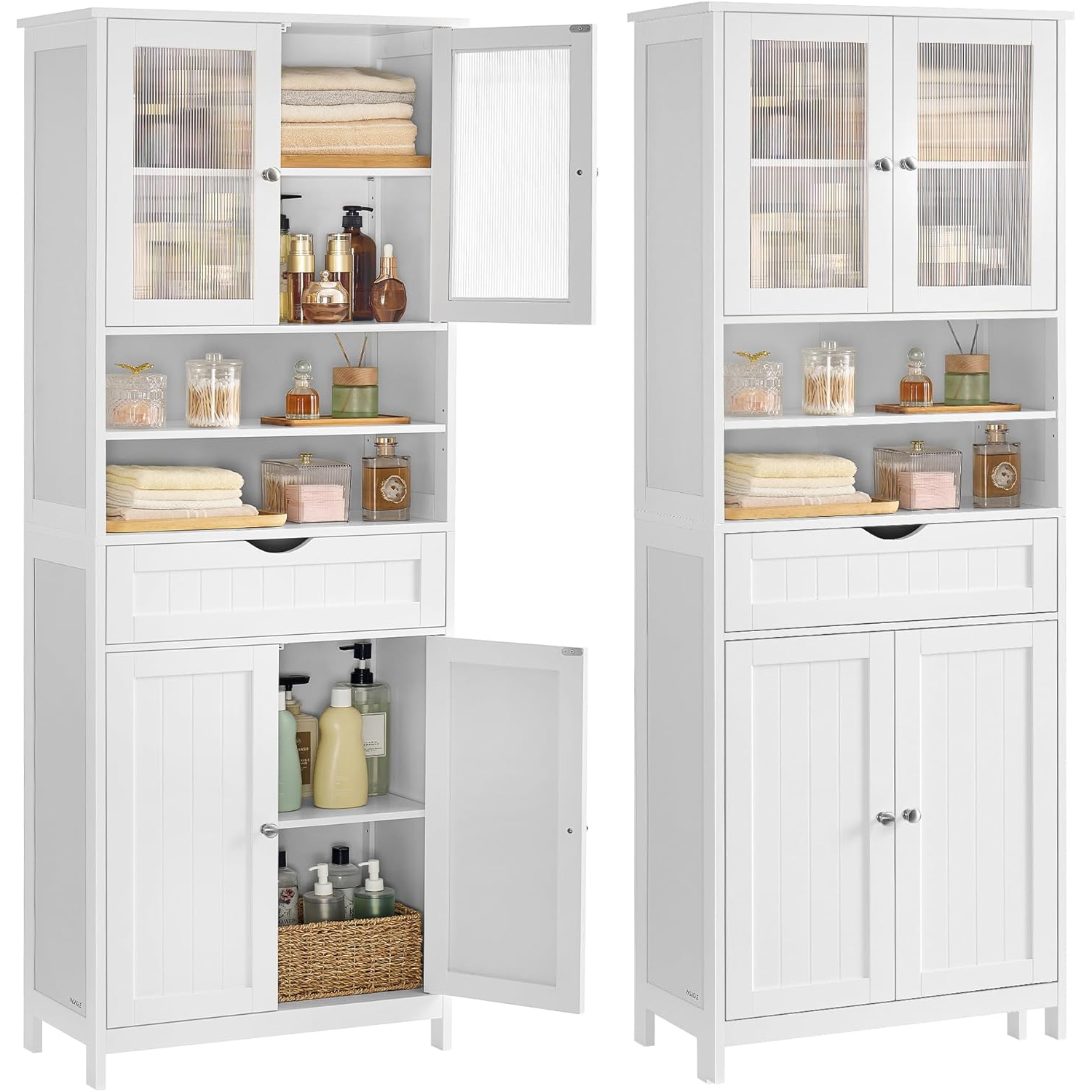 VASAGLE Dulap de baie cu sertar si rafturi reglabile, MDF, 60x30x170 cm, alb - imagine 7