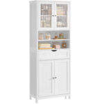 VASAGLE Dulap de baie cu sertar si rafturi reglabile, MDF, 60x30x170 cm, alb