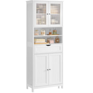 VASAGLE Dulap de baie cu sertar si rafturi reglabile, MDF, 60x30x170 cm, alb