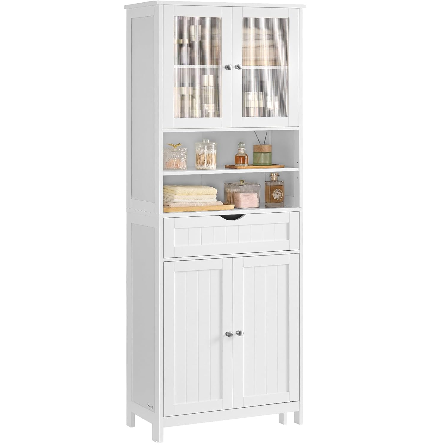 VASAGLE Dulap de baie cu sertar si rafturi reglabile, MDF, 60x30x170 cm, alb