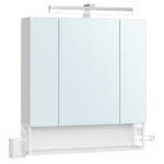 VASAGLE Dulap de baie de perete, cu oglinda si LED, prize si USB incorporate, 70x16x75 cm, alb