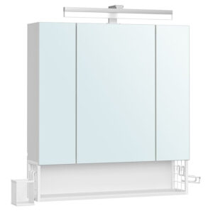 VASAGLE Dulap de baie de perete, cu oglinda si LED, prize si USB incorporate, 70x16x75 cm, alb