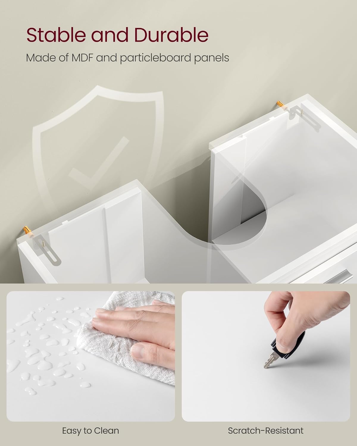 VASAGLE Masca chiuveta baie, lavoar cu 2 usi si raft interior reglabil, MDF si PAL, 60x30x60 cm, alb - imagine 4