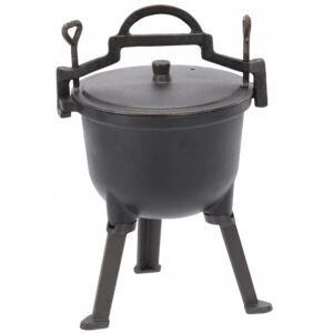 Ceaun vanatoresc din fonta, cu capac si picioare pentru gatit in aer liber, 5L, 25x42 cm, negru