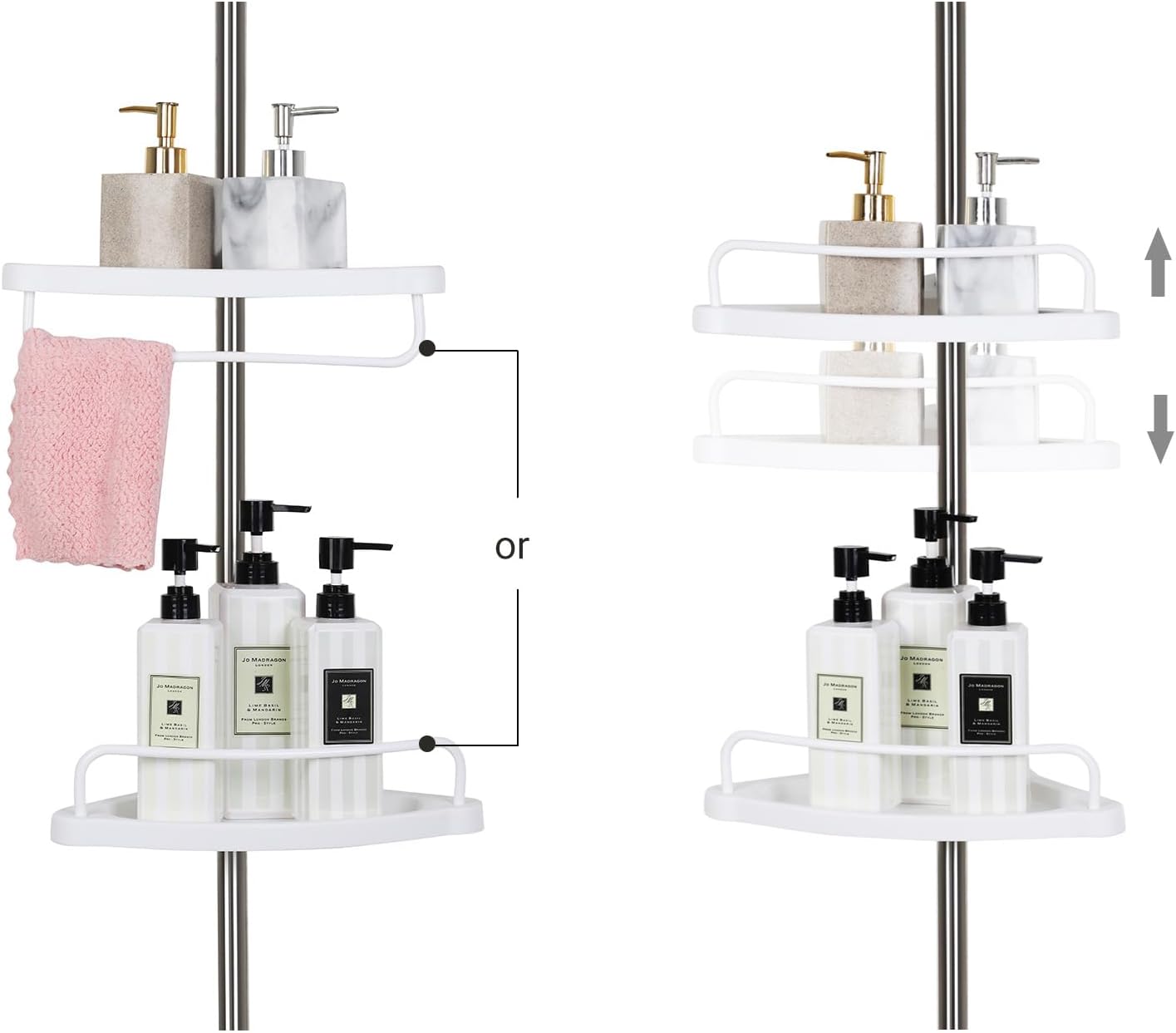 SONGMICS Etajera colt dus, 4 rafturi, inaltime reglabila 95-300 cm, otel si plastic PP, alb - imagine 6