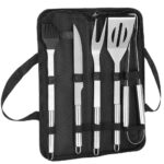 Set ustensile gratar 5 piese, inox, cu husa transport, 37x14x5 cm, argintiu