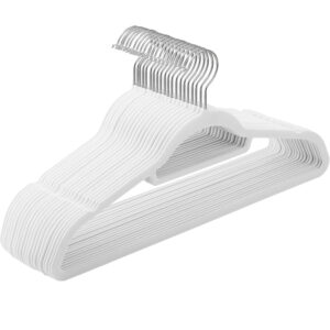 SONGMICS Set de 20 de umerase pentru haine, anti-alunecare cu catifea, bara de cravata si carlig pivotant, 43,5 cm, alb