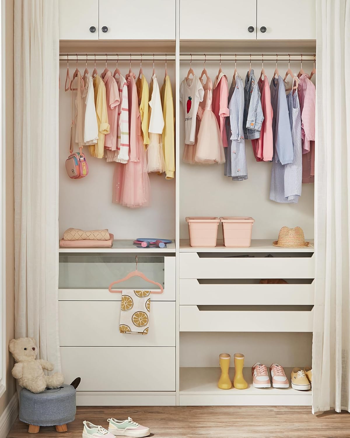 SONGMICS Set de 50 de umerase copii din catifea, antialunecare, carlige rotative 360°, 30 cm, roz - imagine 5