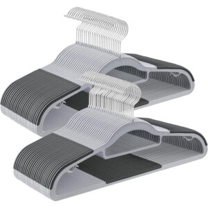 SONGMICS Set de 50 de umerase subtiri din plastic, antialunecare, cu deschidere U, carlige rotative 360°, 42 cm, gri