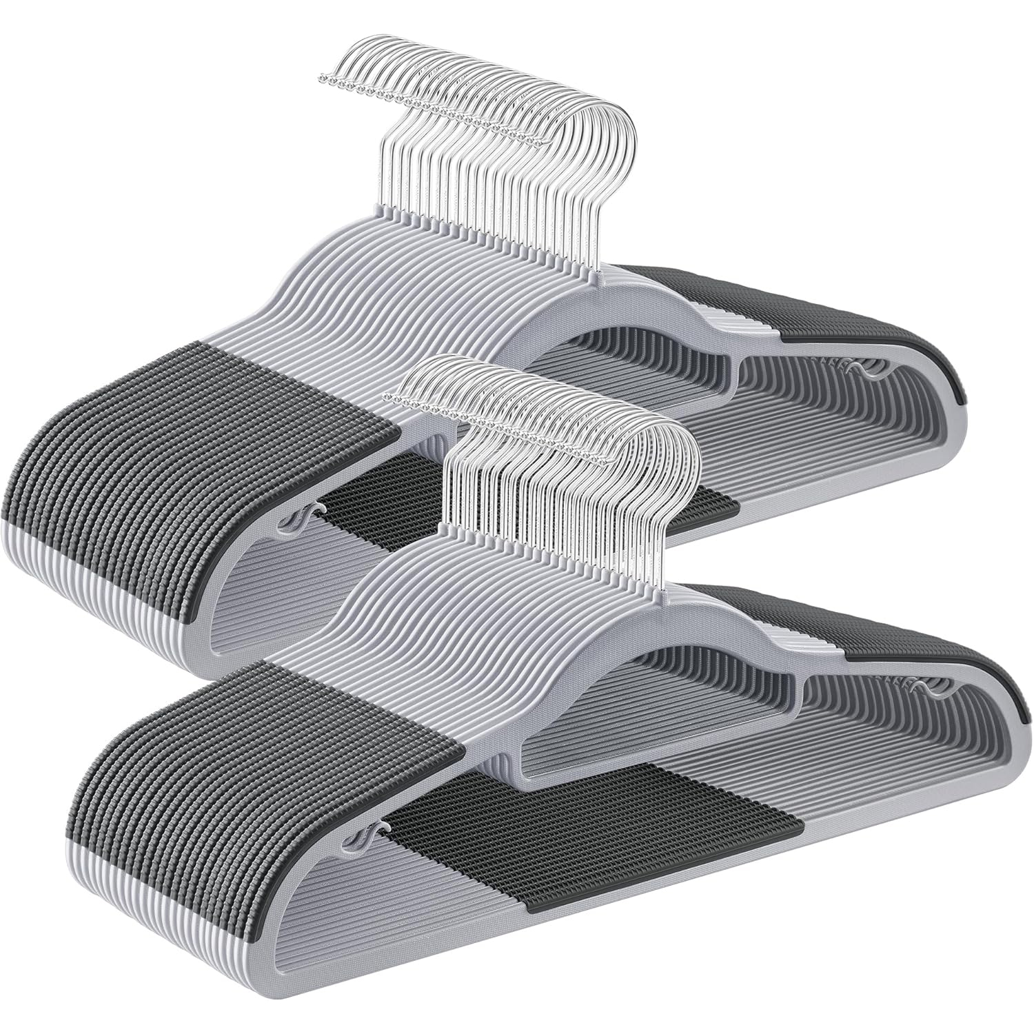 SONGMICS Set de 50 de umerase subtiri din plastic, antialunecare, cu deschidere U, carlige rotative 360°, 42 cm, gri