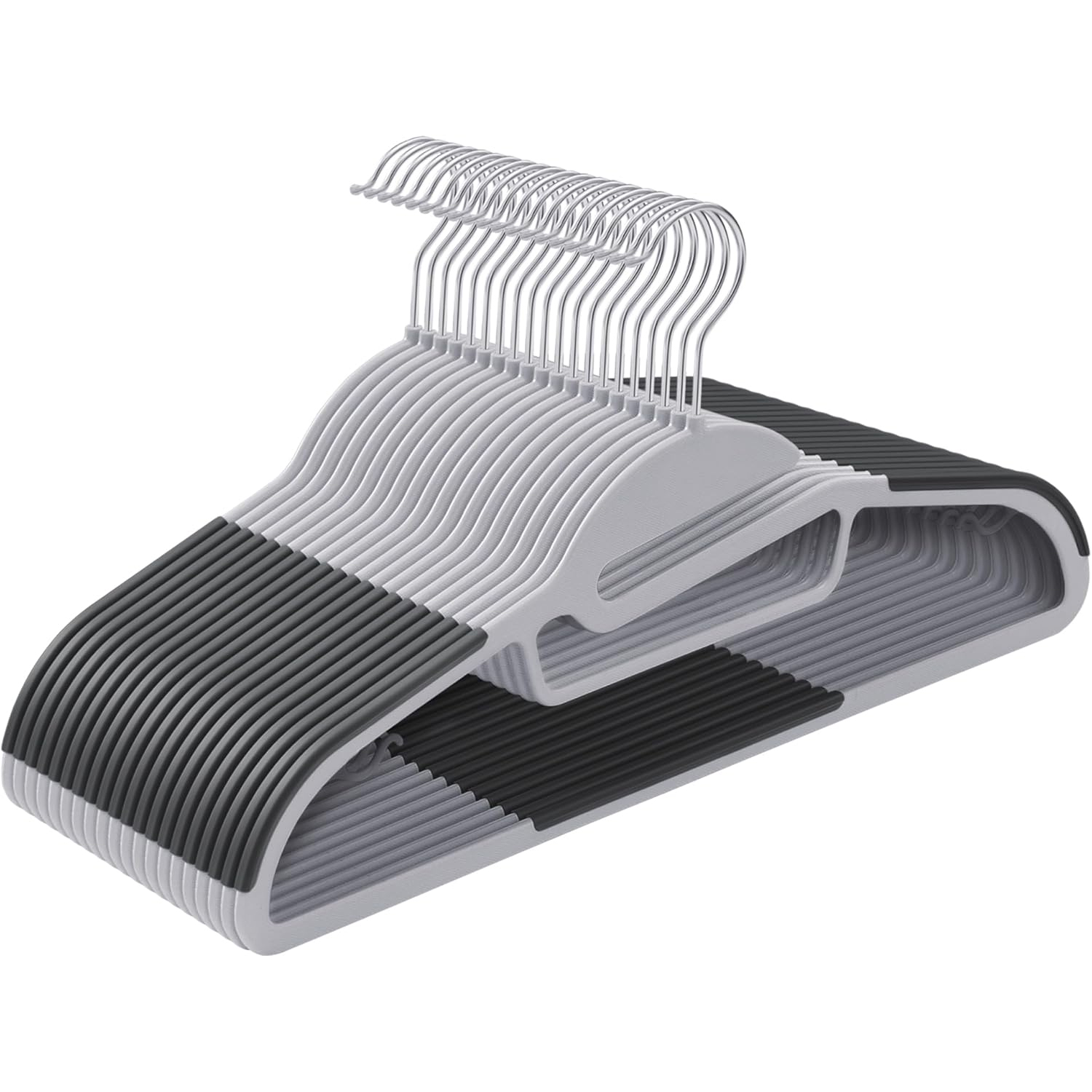 SONGMICS Set de 20 de umerase subtiri din plastic, antialunecare, cu deschidere U, carlige rotative 360°, 42 cm, gri