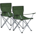 SONGMICS Set 2 scaune pliabile camping cu suport bauturi, husa transport, 52x84x81 cm, 120 kg, verde