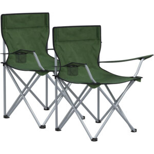 SONGMICS Set 2 scaune pliabile camping cu suport bauturi, husa transport, 52x84x81 cm, 120 kg, verde
