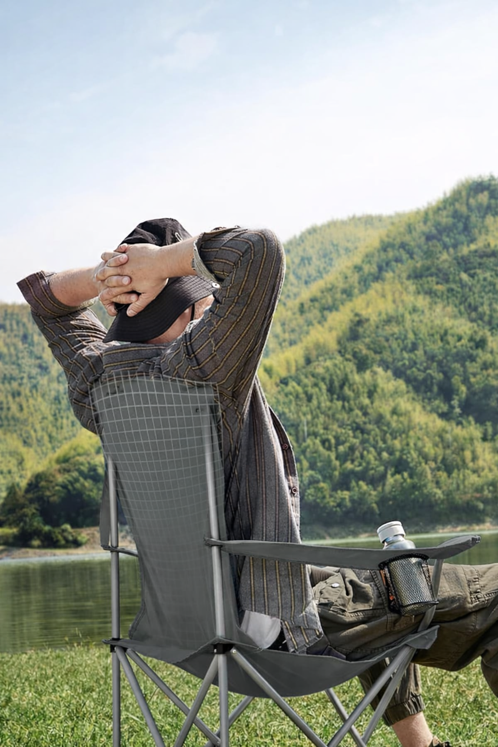 SONGMICS Set 2 scaune pliabile camping cu suport bauturi, husa transport, 150 kg, 54x86x97 cm, gri - imagine 3