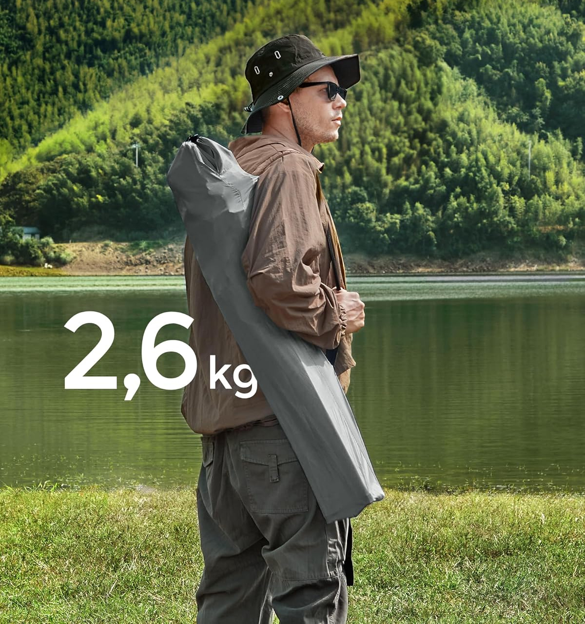 SONGMICS Set 2 scaune pliabile camping cu suport bauturi, husa transport, 150 kg, 54x86x97 cm, gri - imagine 6