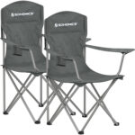 SONGMICS Set 2 scaune pliabile camping cu suport bauturi, husa transport, 150 kg, 54x86x97 cm, gri