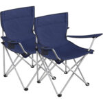 SONGMICS Set 2 scaune pliabile camping cu suport bauturi, husa transport, 52x84x81 cm, 120 kg, albastru
