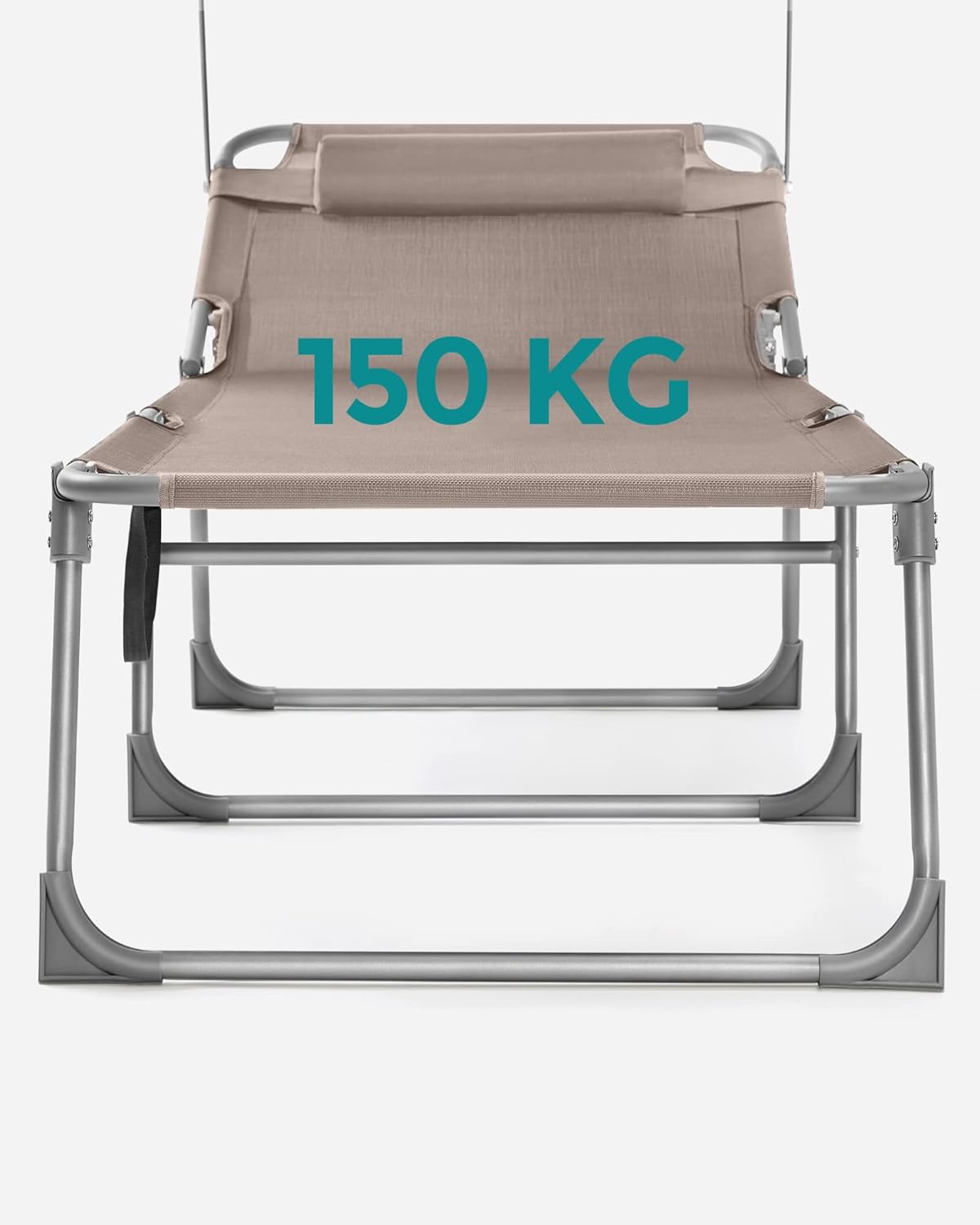 SONGMICS Sezlong pliabil, cu parasolar si tetiera, spatar reglabil in 4 pozitii, maxim 150kg, 200x71x38 cm, taupe - imagine 2