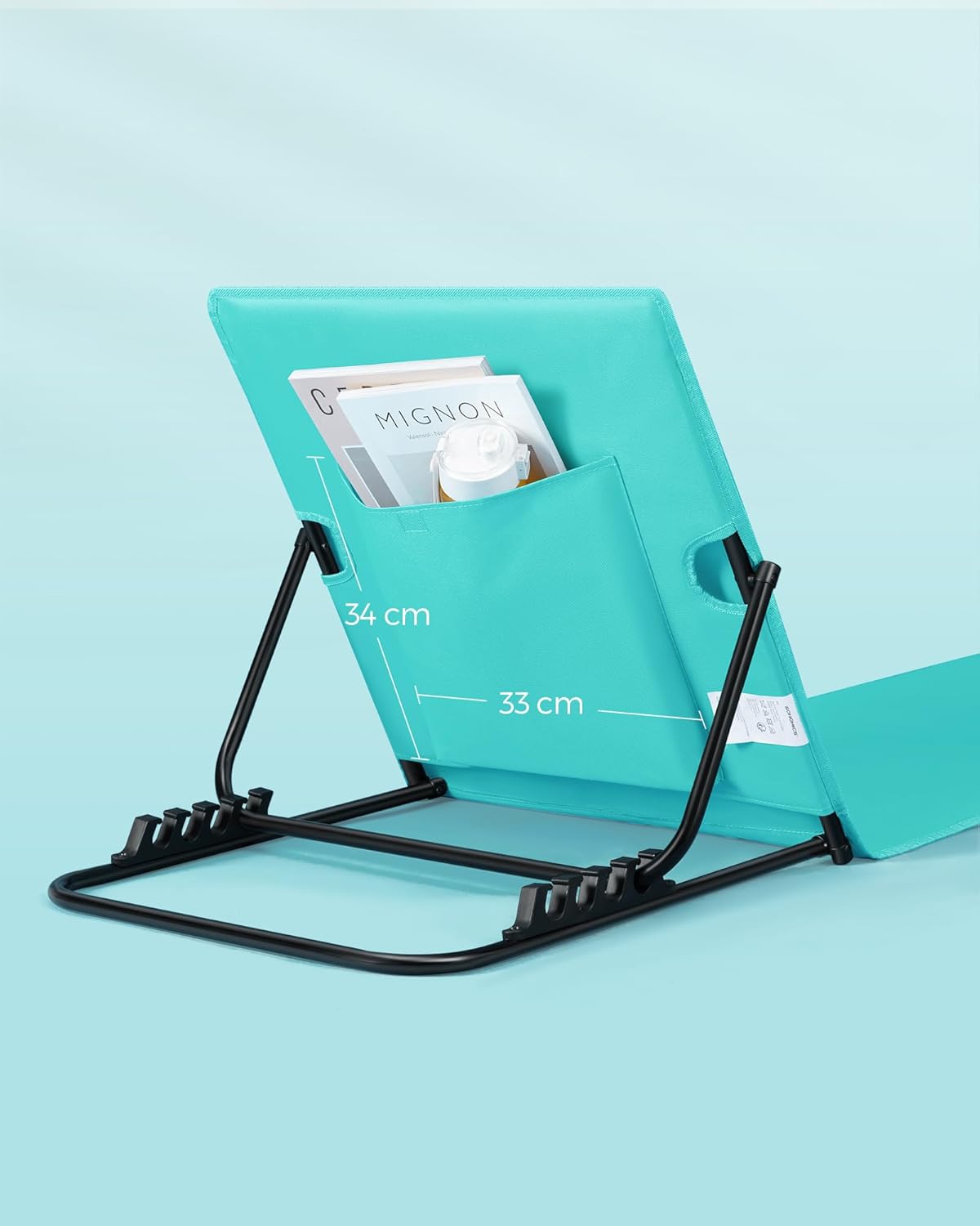 SONGMICS Sezlong plaja pliabil, spatar reglabil in 4 pozitii, tetiera, buzunar depozitare, 158x55 cm, albastru turqoise - imagine 3