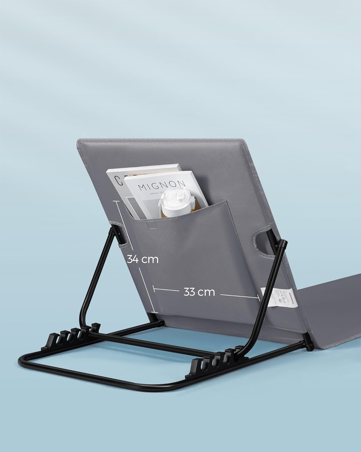 SONGMICS Sezlong plaja pliabil, spatar reglabil in 4 pozitii, tetiera, buzunar depozitare, 158x55 cm, gri - imagine 4