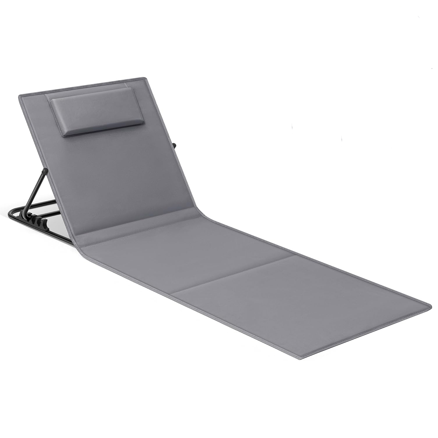 SONGMICS Sezlong plaja pliabil, spatar reglabil in 4 pozitii, tetiera, buzunar depozitare, 158x55 cm, gri - imagine 2