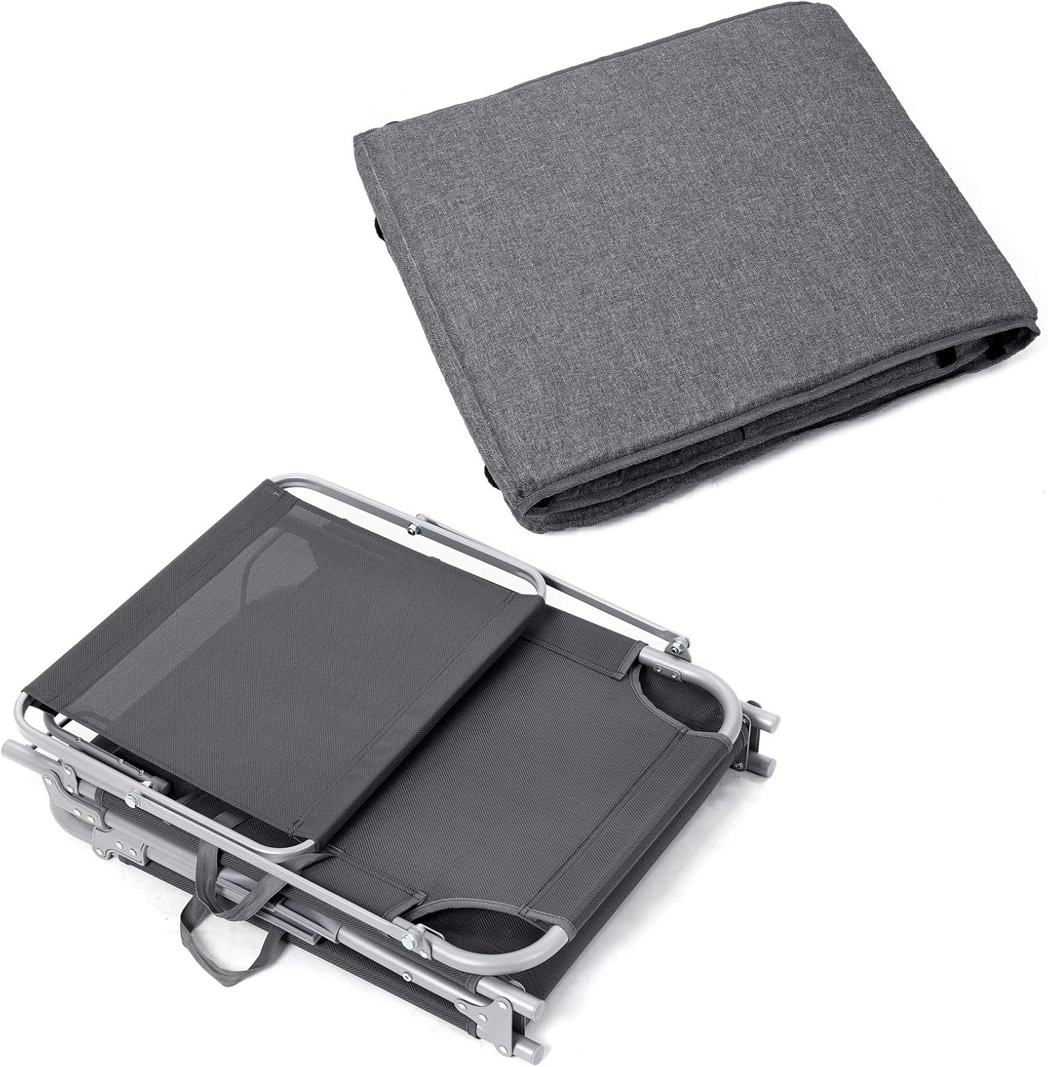 SONGMICS Sezlong pliabil, cu saltea, parasolar si tetiera, spatar reglabil in 4 pozitii, maxim 150kg, 193x53x30 cm, gri - imagine 4