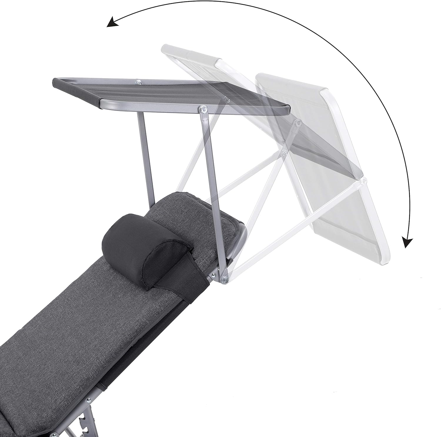 SONGMICS Sezlong pliabil, cu saltea, parasolar si tetiera, spatar reglabil in 4 pozitii, maxim 150kg, 193x53x30 cm, gri - imagine 5