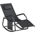 SONGMICS Sezlong balansoar gradina, cu tetiera reglabila si buzunar lateral, cadru otel, maxim 150 kg, 151x56x97 cm, negru