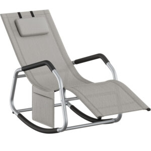 SONGMICS Sezlong balansoar gradina, cu tetiera reglabila si buzunar lateral, cadru otel, maxim 150 kg, 151x56x97 cm, gri