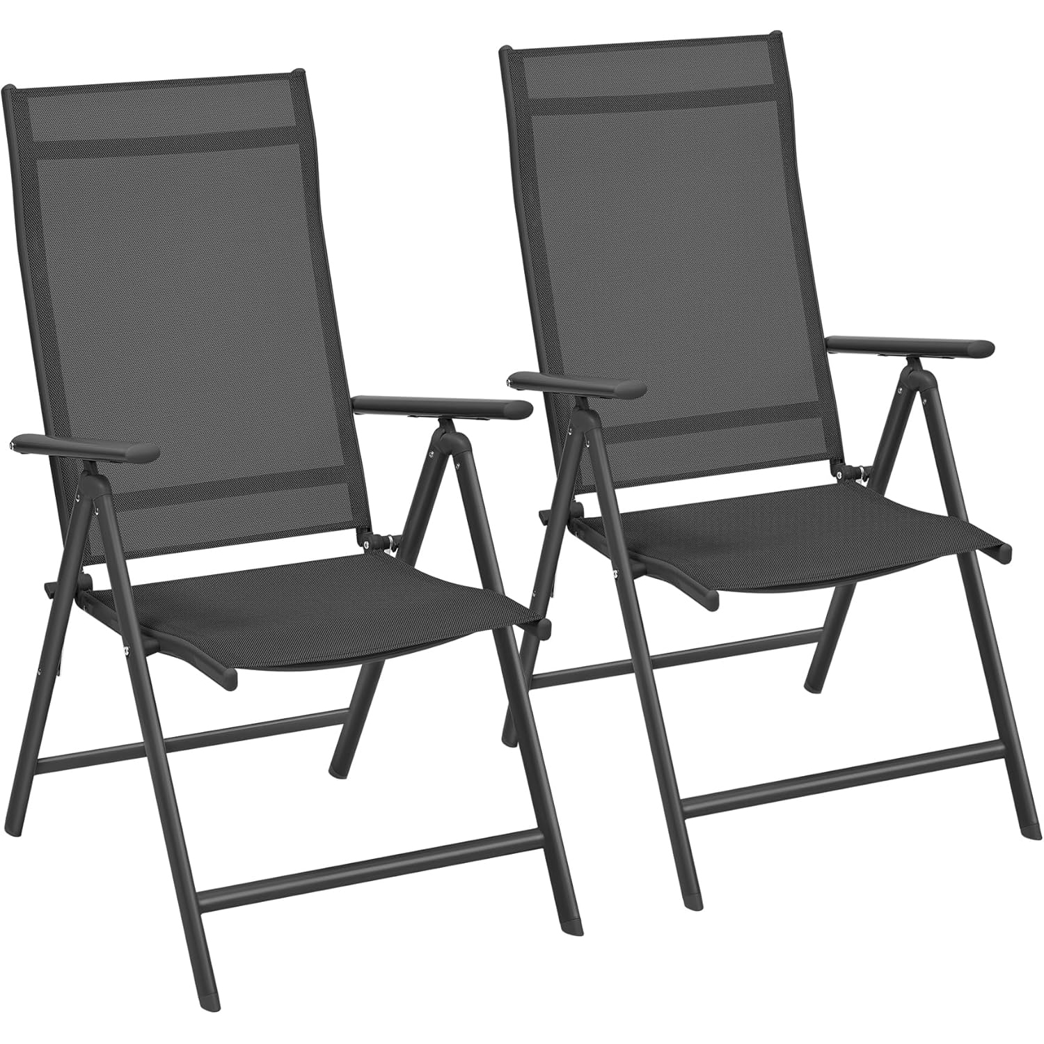 SONGMICS Set 2 scaune gradina pliabile cu spatar reglabil 8 pozitii, 150 kg, 56x70x106 cm, negru