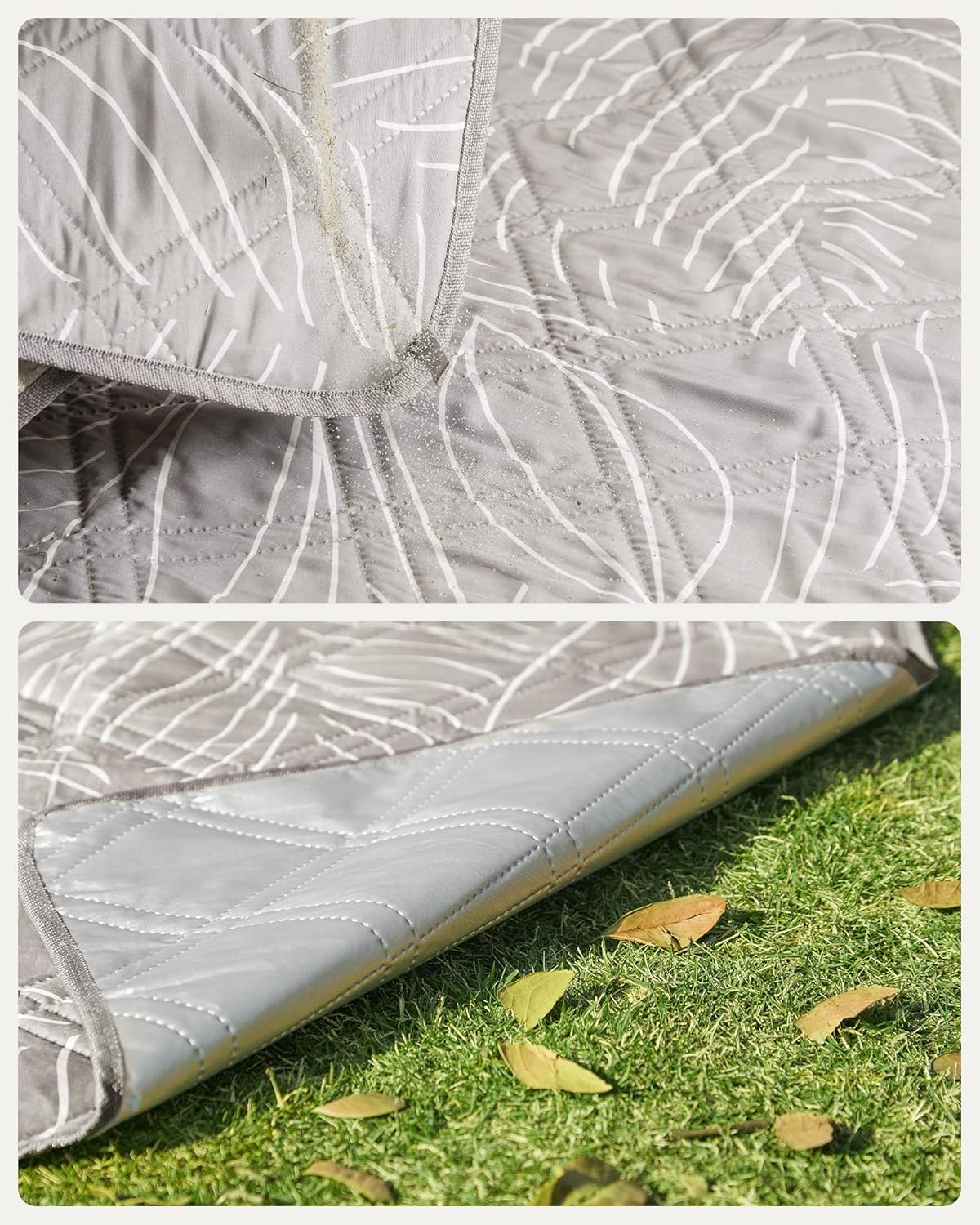 SONGMICS Patura picnic impermeabila 200x200 cm, cu ancore de fixare, pliabila, lavabila, multistrat, kaki cu model tropical - imagine 3