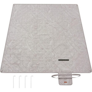 SONGMICS Patura picnic impermeabila 300x200 cm, cu ancore de fixare, pliabila, lavabila, multistrat, kaki cu model tropical