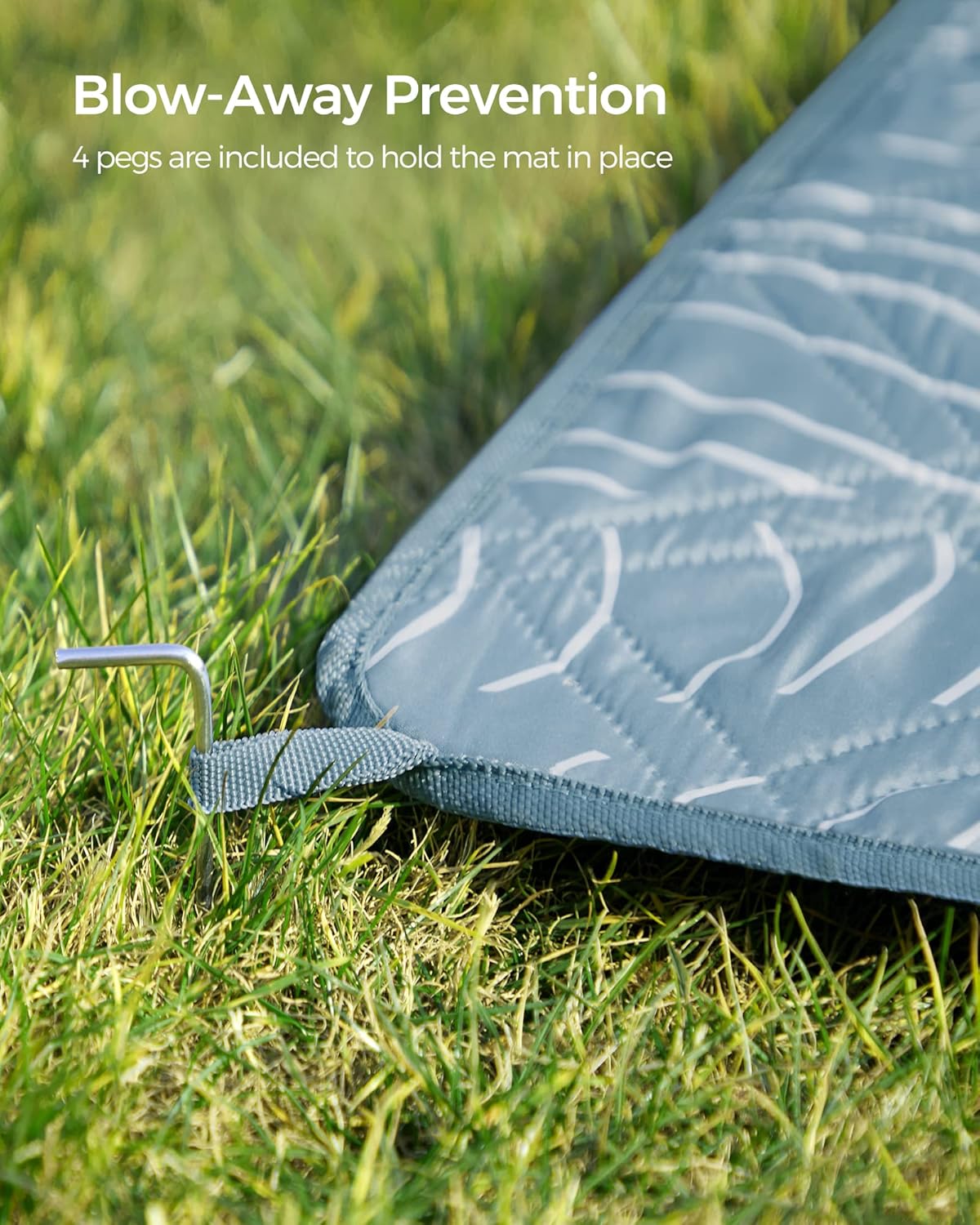 SONGMICS Patura picnic impermeabila 200x200 cm, cu ancore de fixare, pliabila, lavabila, multistrat, albastru cu model frunze - imagine 4