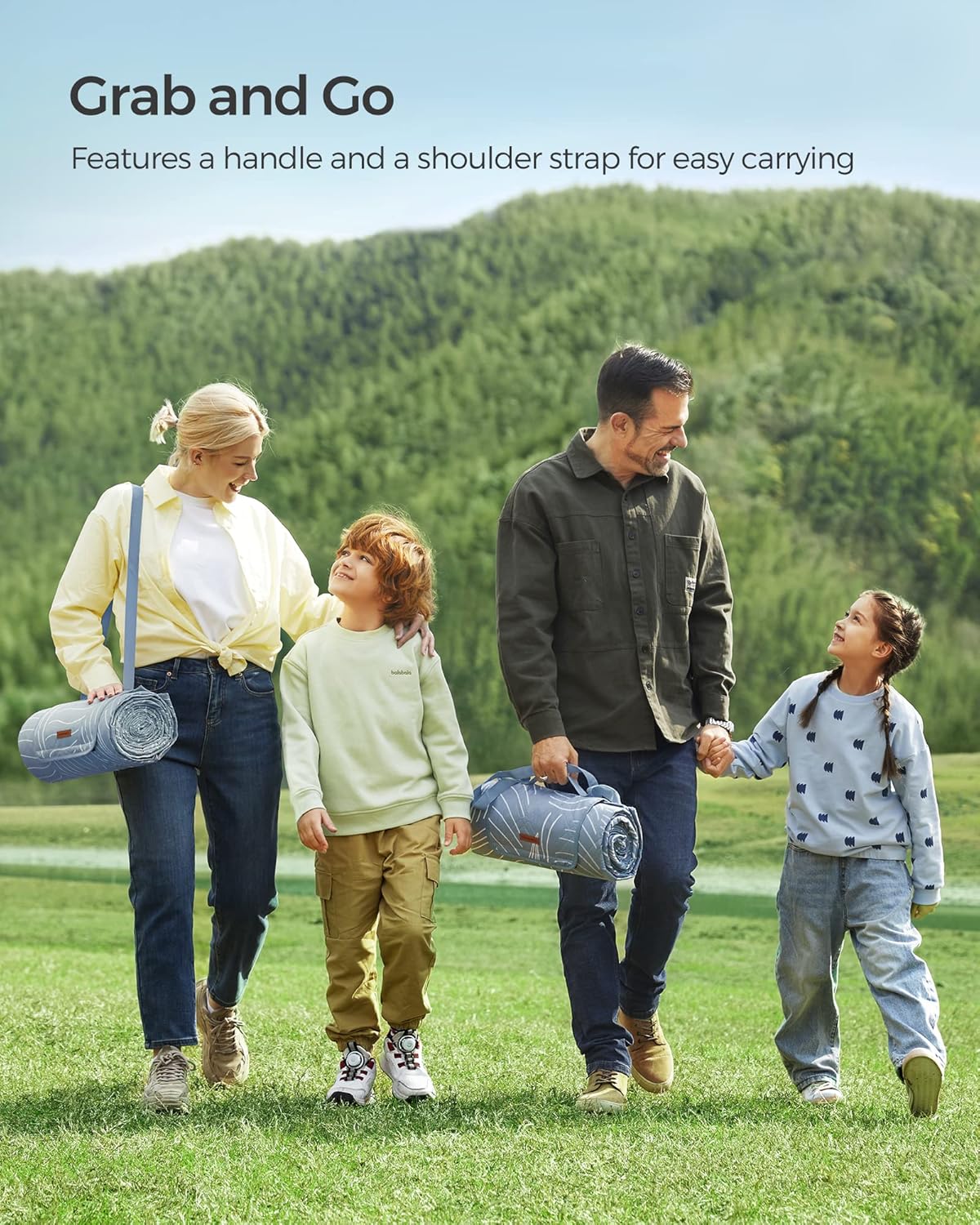 SONGMICS Patura picnic impermeabila 200x200 cm, cu ancore de fixare, pliabila, lavabila, multistrat, albastru cu model frunze - imagine 8