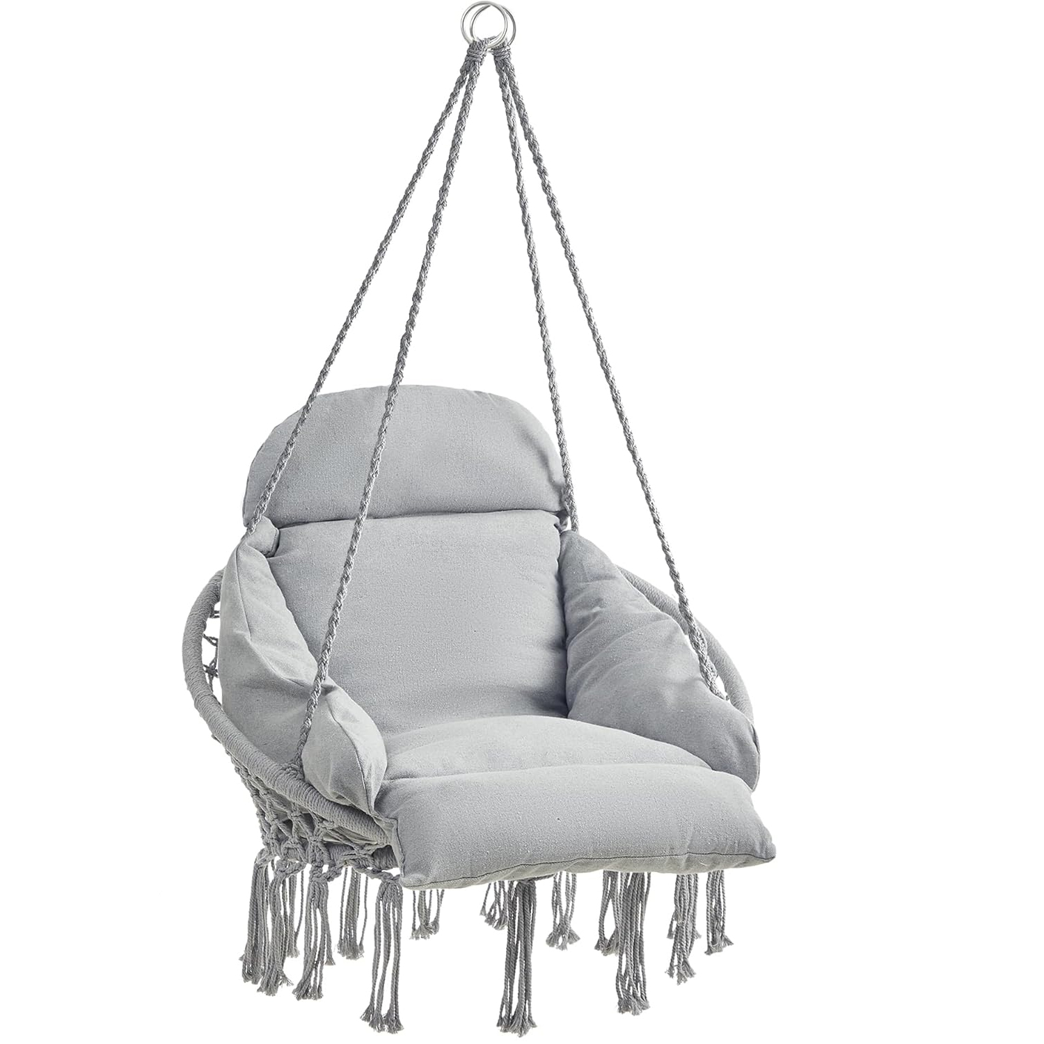 SONGMICS Scaun suspendat tip hamac cu perna groasa, stil scandinav, cadru metalic, include lant si carabiniera, 120 kg, gri - imagine 2