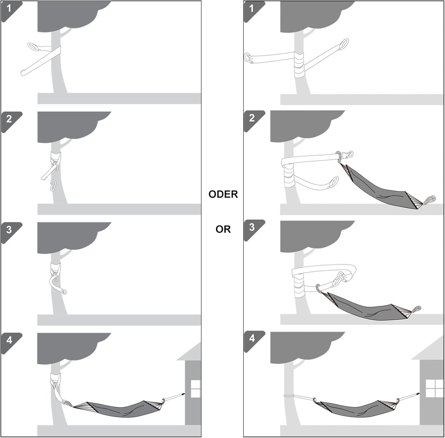 SONGMICS Hamac dublu 210x150 cm, bumbac, portabil cu chingi si carabiniere, bej - imagine 3