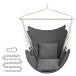 SONGMICS Fotoliu suspendat tip hamac cu 2 perne, lant si carabiniera incluse, 150x128 cm, gri inchis