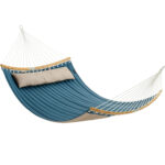 SONGMICS Hamac dublu cu bare curbate din bambus, perna inclusa, maxim 225 kg, 200x140 cm, albastru