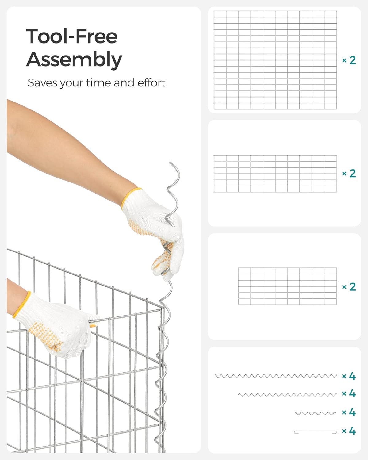 SONGMICS Cos de gabioane pentru pietre, otel galvanizat, 100x80x30cm, argintiu - imagine 4